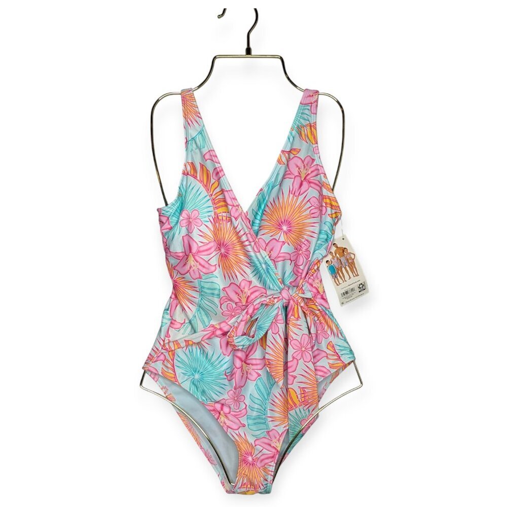 Member's Mark Tropical Floral Wrap One Piece Swimsuit Women's Size Medium NWT